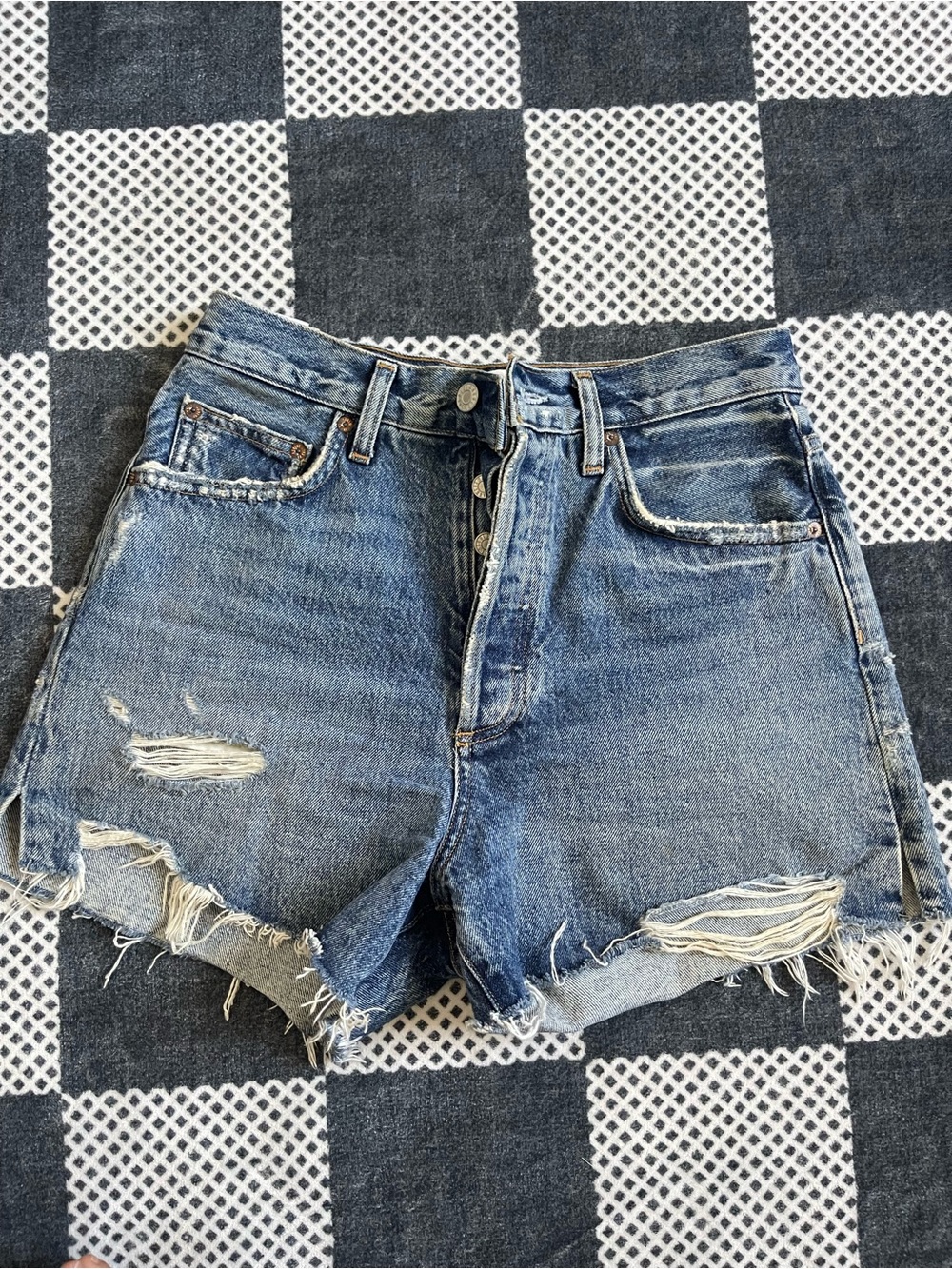 Agolde Distressed Button-Fly Denim Shorts - Blue
